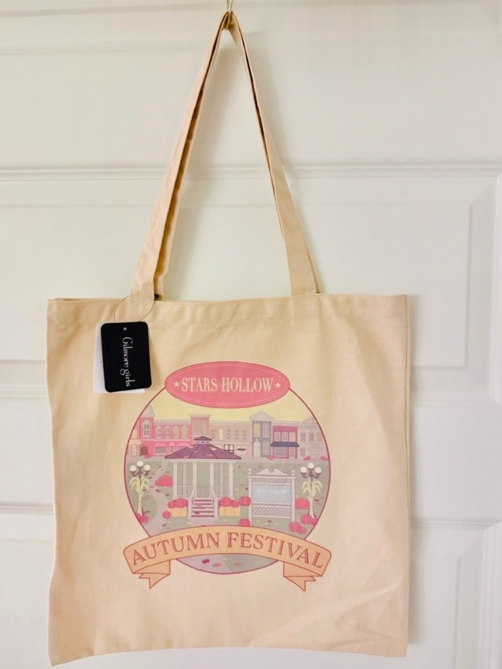 NWT Gilmore Girls Stars Hollow Autumn Festival Canvas Tote Bag - Cream